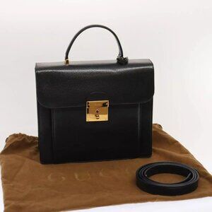 GUCCI Hand Bag Leather 2way Navy Auth